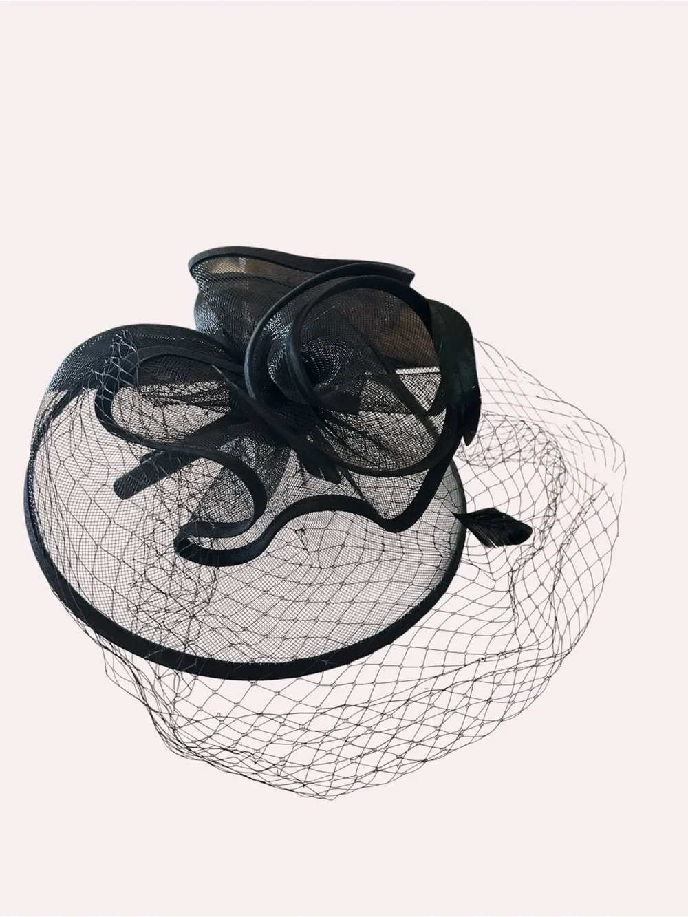 Bellissima Black Rosette Fascinator Headband with Birdcage Veil
